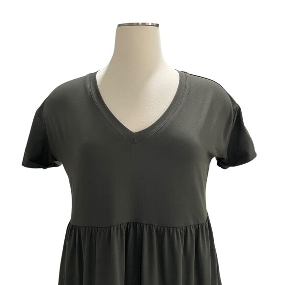 Market & Spruce Olive Green Tiered Babydoll Dress M V Neck Trendy Flowy Casual - Picture 9 of 9